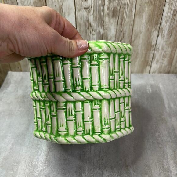 Mid-Century McCoy Bamboo Pottery Planter green white vintage 1970s - Picture 5 of 7